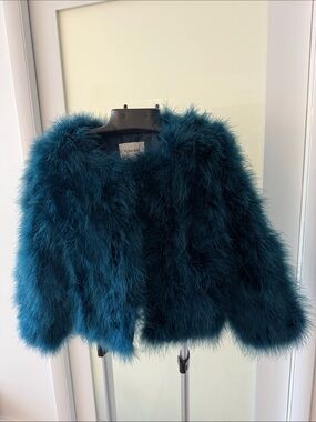Yumi Kim Glamorous  Deep Teal Ostrich Feather Fur Jacket, NWT, Size XS